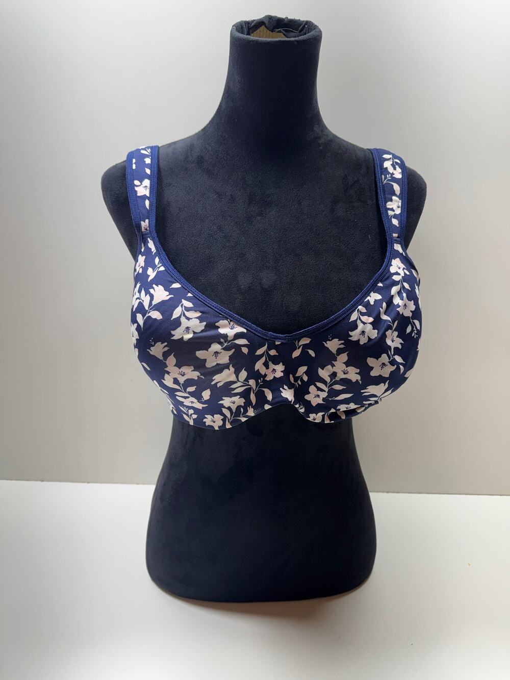 Laura Ashley Women’s T Shirt Bra Sz 42D Blue Floral Underwire Coquette Romantic